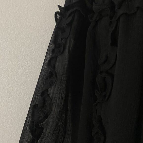 5/$25 CeCe Ruffle Sheer Lined Button Up Black Dressy Blouse Top Size XS - Picture 4 of 7